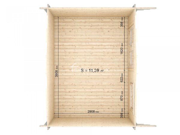 Casetta in legno 4x3 (44 mm) con porta doppia e finestra anteriore