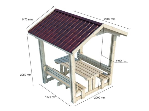 Gazebo in legno 2x2 con panche (44mm)