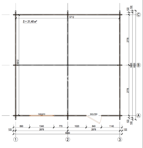 Casetta in legno 6x6 (44 mm) con porta singola