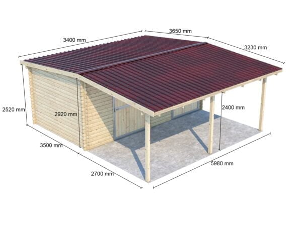 Box cavalli doppio 6,2x3,5 (44mm) con la tettoia anteriore 3 m