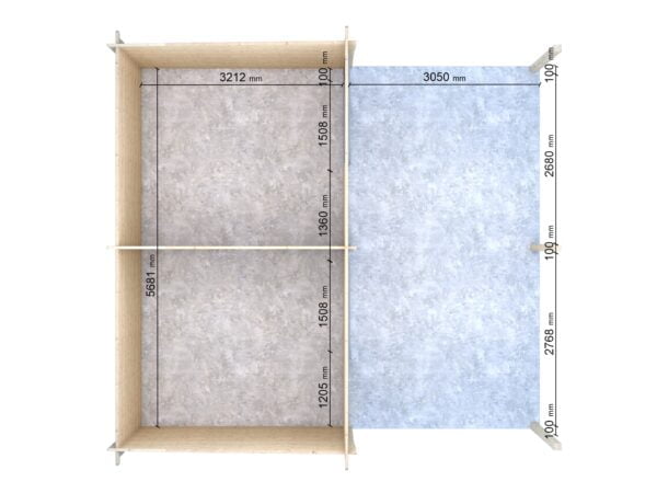 Box cavalli doppio 6,2x3,5 (44mm) con la tettoia anteriore 3 m