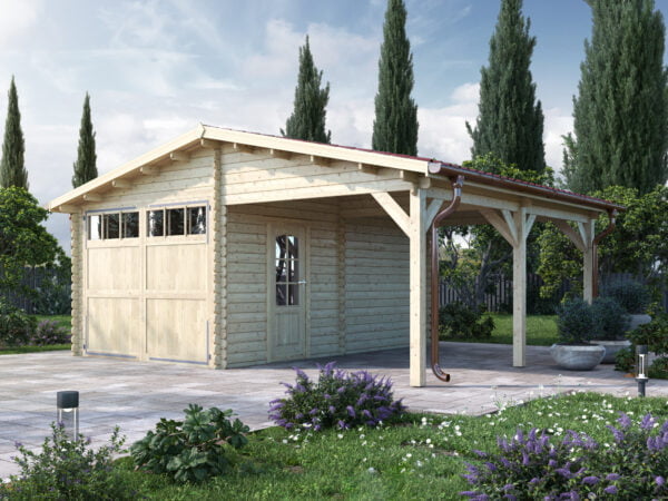 Garage in legno 3x5 (44mm) con tettoia laterale 3 metri