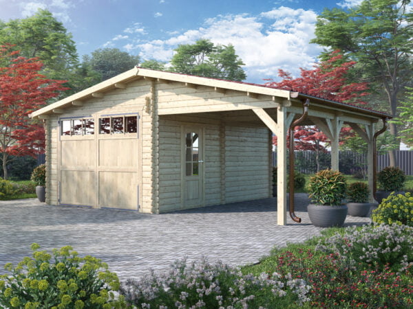 Garage in legno 3,5x5 (44mm) con tettoia laterale 3 metri