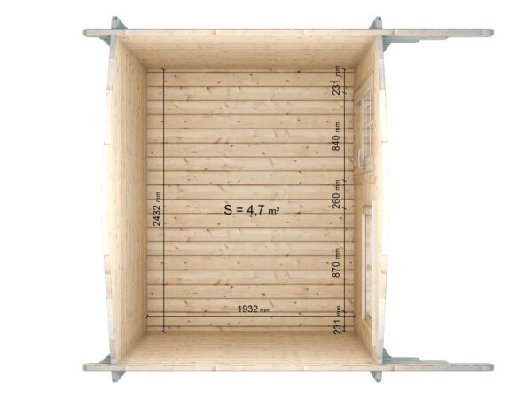 Casetta in legno 2,5x2 (34mm) porta singola e finestra anteriore