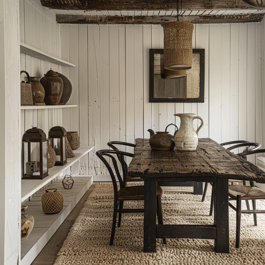 La camera della casa di legno è decorata in stile rustico.