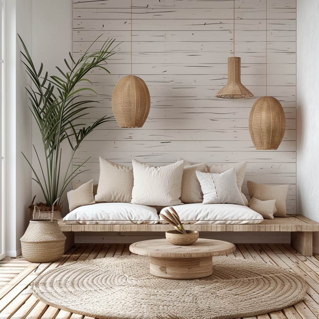 La camera con pareti in legno ha un design semplice e scandinavo.