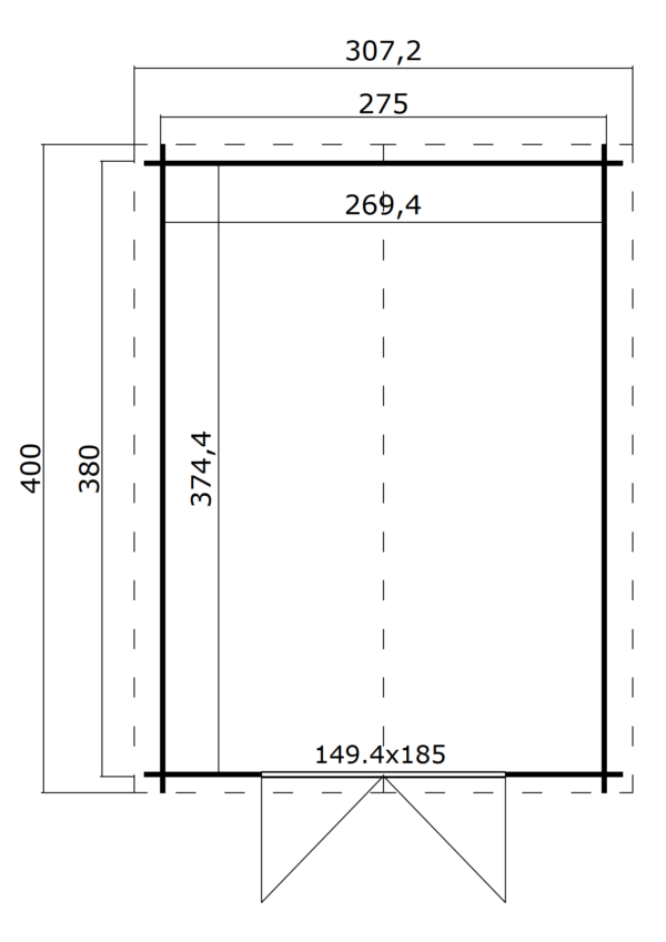 Casetta in legno 2,75x3,80 (28mm) con porta doppia
