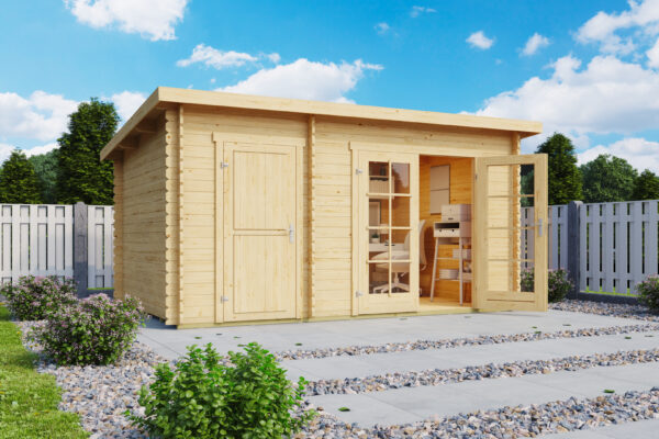 Casetta in legno 3,80x2,50 (4x2,5 - 28mm) monofalda a 2 vani