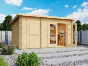 Casetta in legno 3,80x2,50 (4x2,5 - 28mm) monofalda a 2 vani