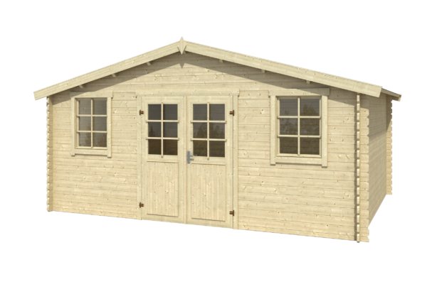 Casetta in legno 4,80x3 (28mm) con porta doppia + 2 finestre anteriori