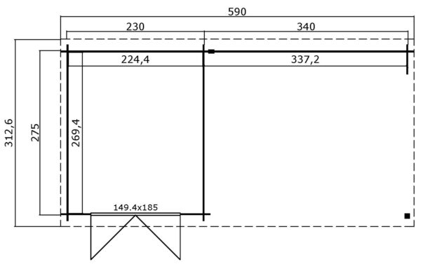 Casetta in legno aperta 5,70x2,75 (28mm)