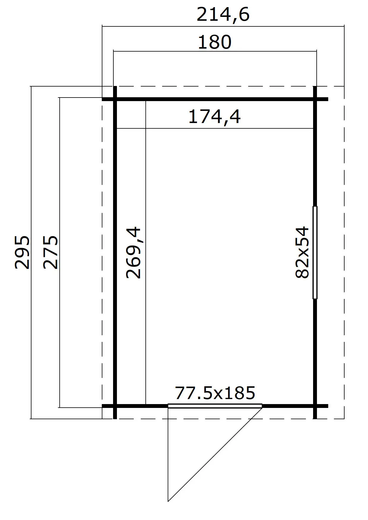Casetta in legno addossata 1,80x2,75 (28mm)