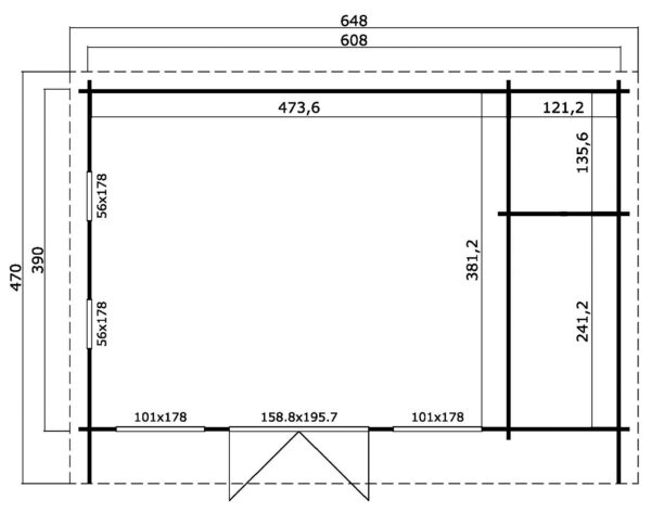 Casetta in legno 6,10x3,90 (44mm) 2 vani