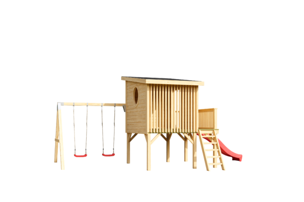 Casetta in legno per bambini 2,30x2,30 (19mm) con scivolo e altalena