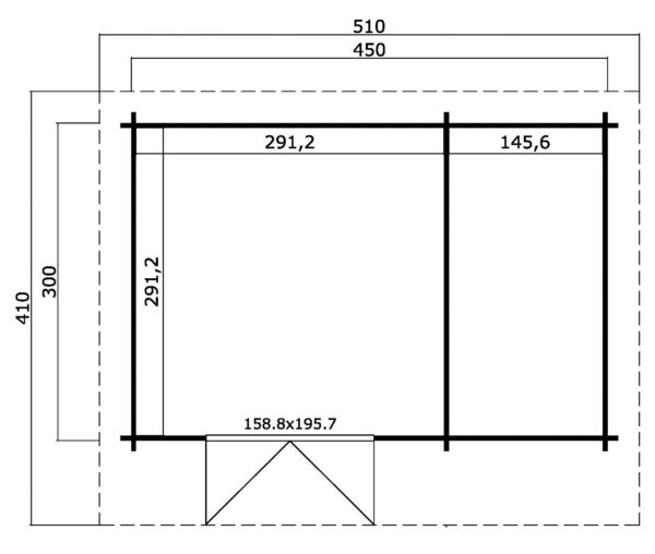 Casetta in legno 4,50x3 (44mm) 2 vani