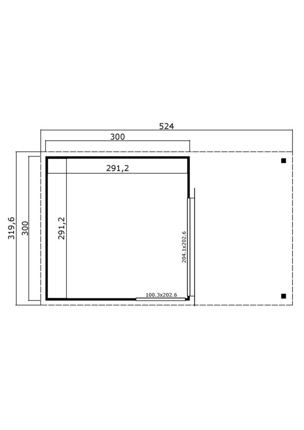 Casetta in legno per ufficio 5x3 (44mm) con tettoia