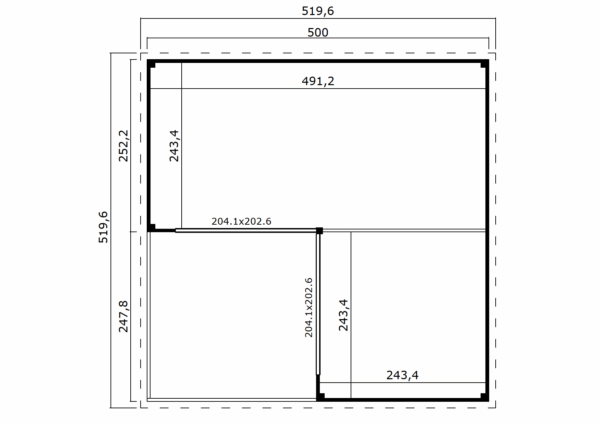 Casetta in legno per ufficio 5x5 (44mm) con tettoia