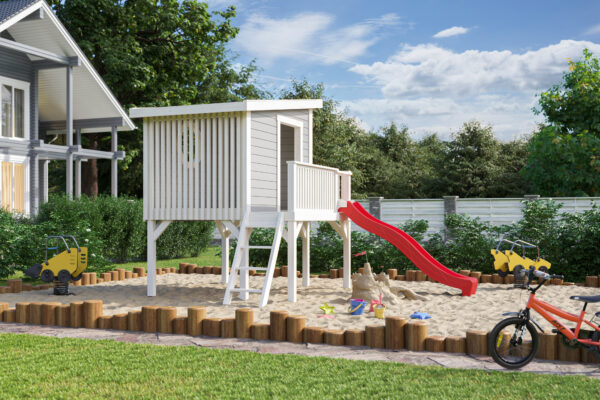 Casetta in legno per bambini 1,60x2,30 (19mm) con scivolo