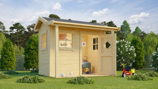 Casetta in legno per bambini 2x1,2 (19mm) con tettoia