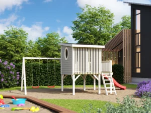 Casetta in legno per bambini 2,30x2,30 (19mm) con scivolo e altalena