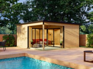 Casetta in legno per ufficio 5x5 (44mm) con tettoia