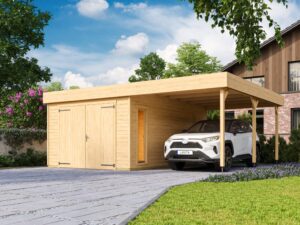 Garage in legno 3,60x5,40 (44mm) monofalda + tettoia 3 metri