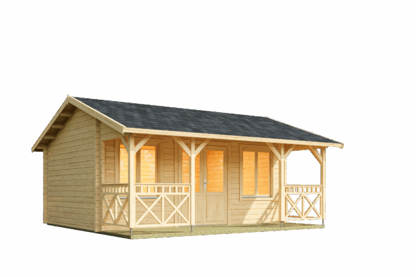 Casetta per campeggio 5,4x3,7 (70mm) con veranda di 1,5mt
