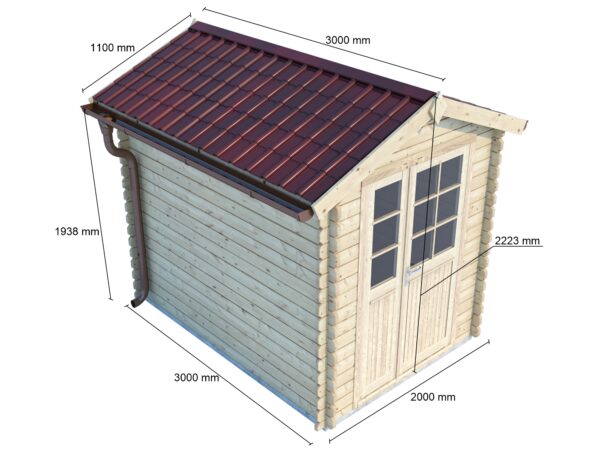 Casetta in legno 1,8x2,8 (2x3) 28mm con porta doppia