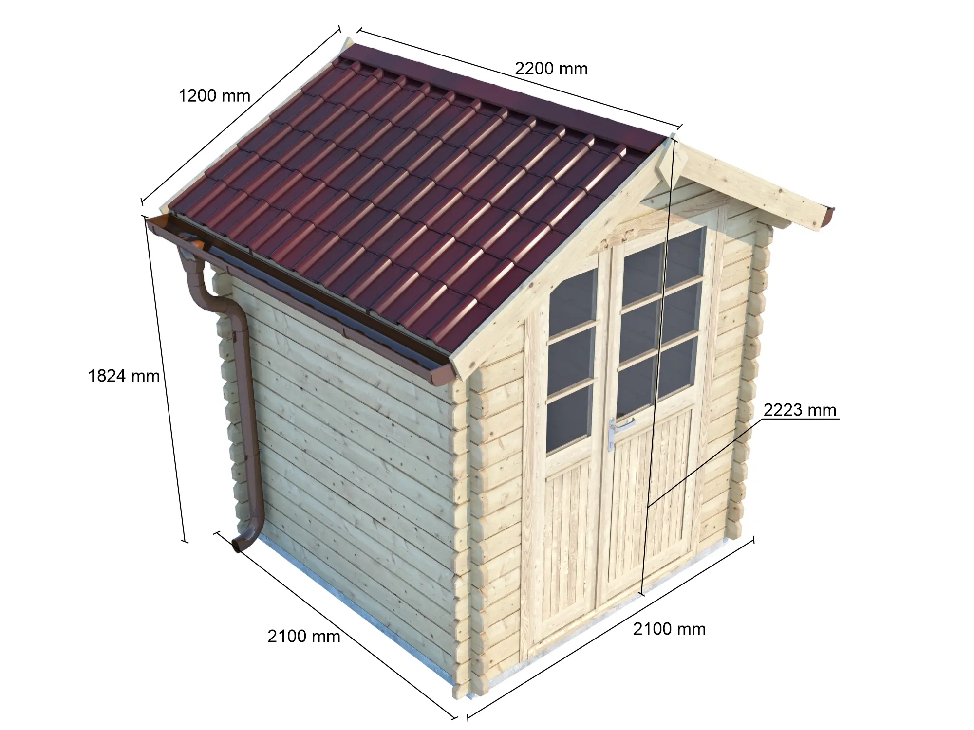 Casetta in legno 2x2 (1,9x1,9) - 28mm con porta doppia