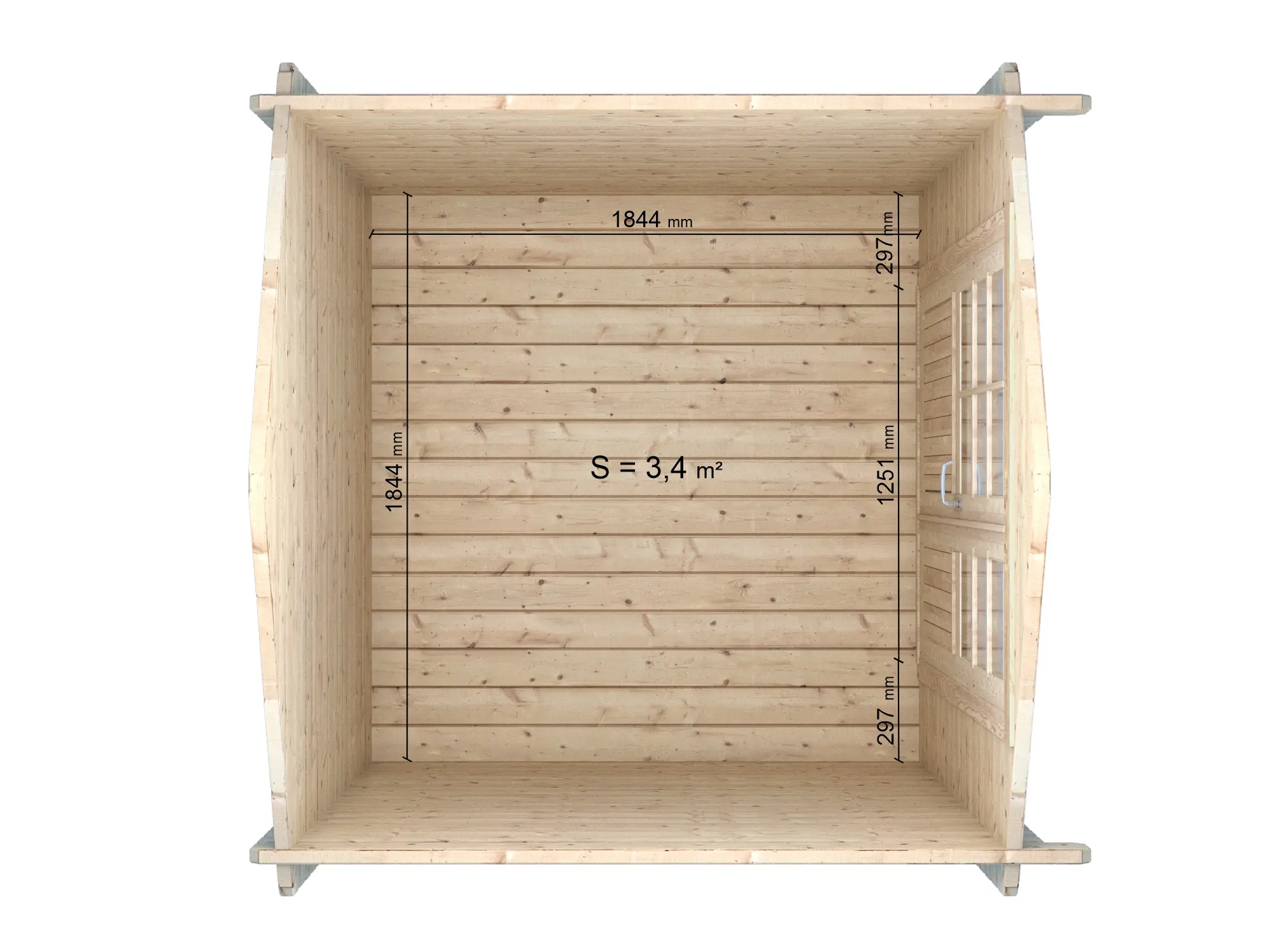 Casetta in legno 2x2 (1,9x1,9) - 28mm con porta doppia