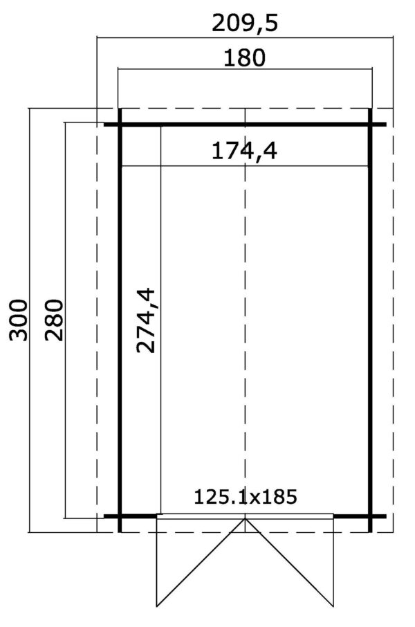 Casetta in legno 1,8x2,8 (2x3) 28mm con porta doppia