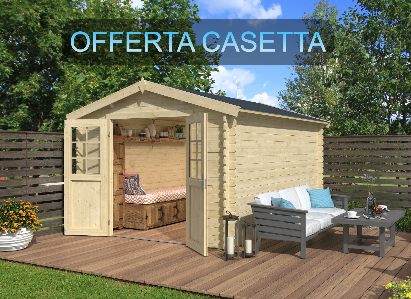 OFFERTA - Casetta in legno 2,75×3,80 (28mm) con porta doppia