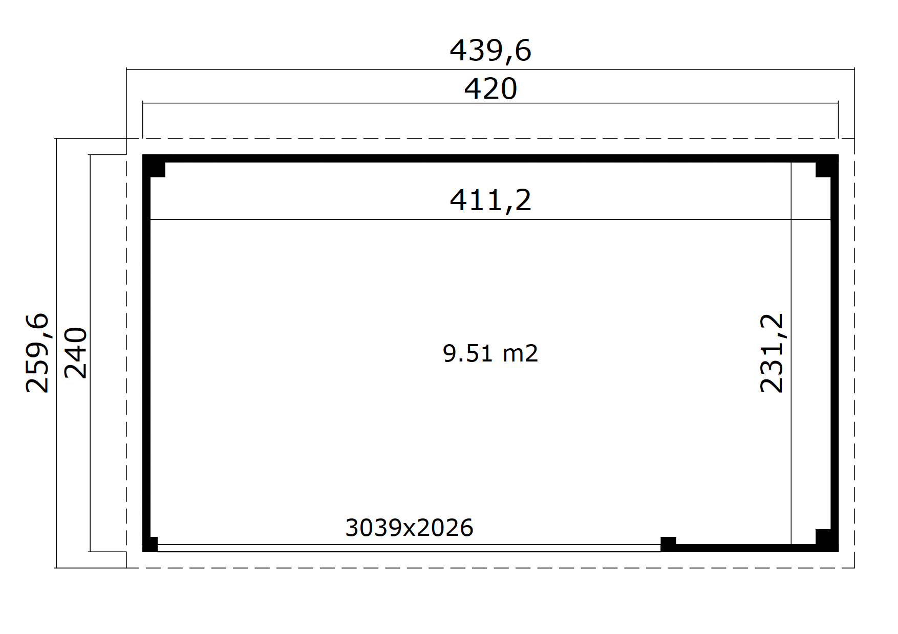 Casetta in legno per ufficio 4,2x2,4 (44mm)