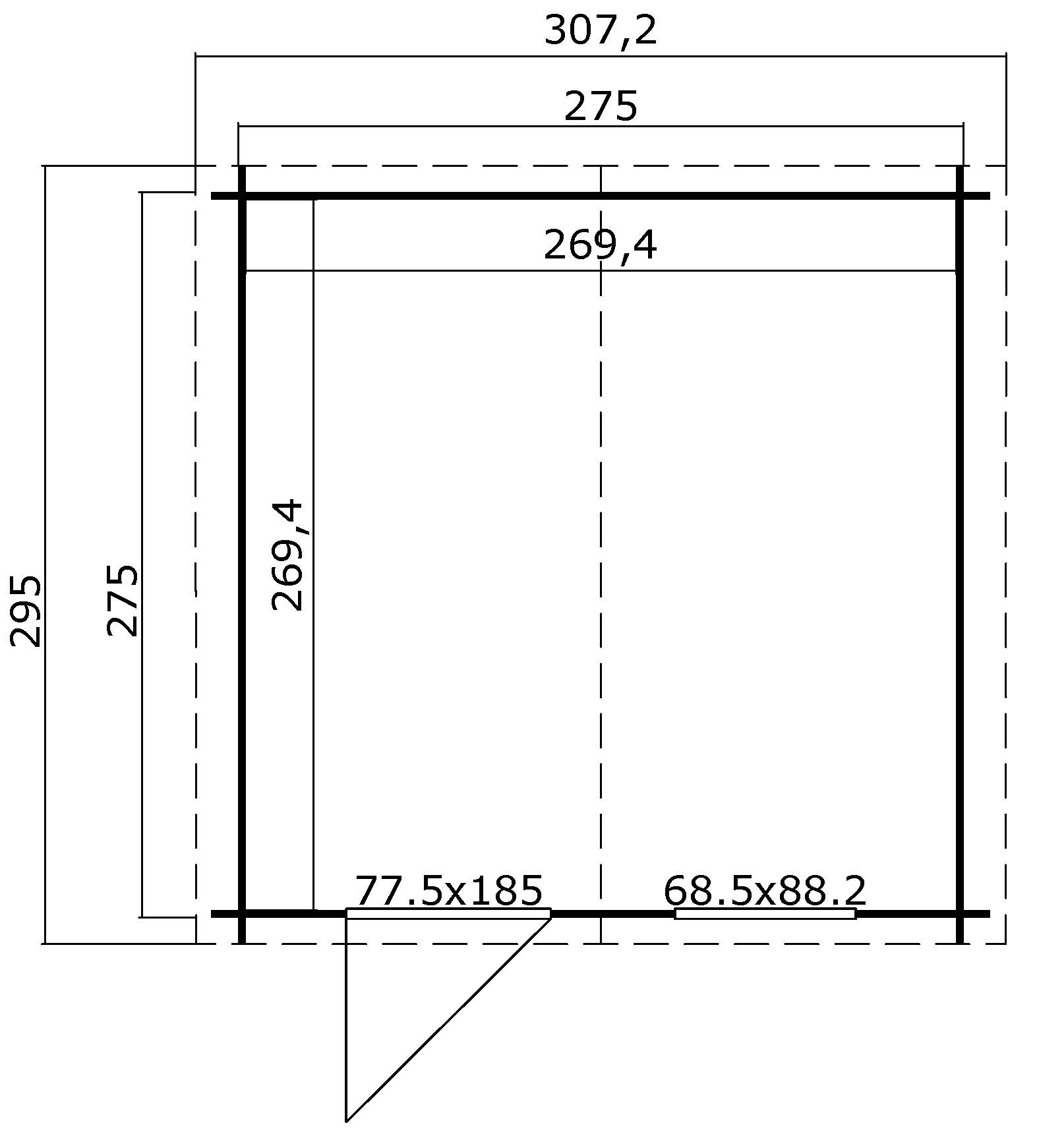 Casetta in legno 2,75x2,75 (28mm) porta singola e finestra