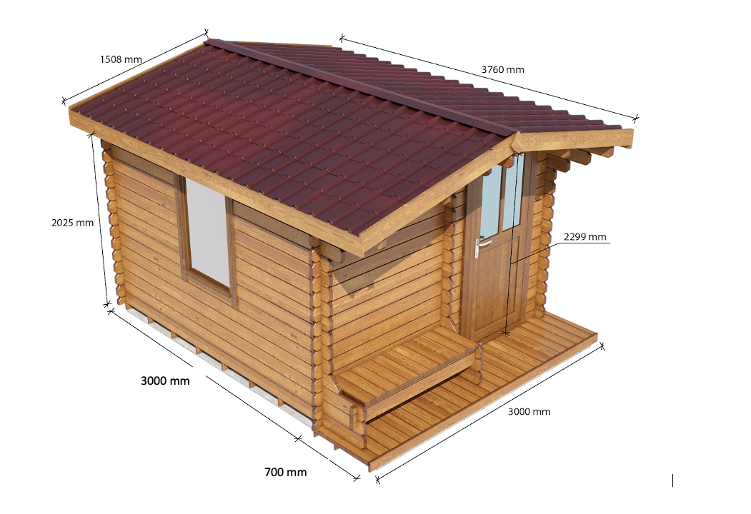 Casetta in legno 2,8x2,8 Tommi (est. 3x3,70 - 34mm)