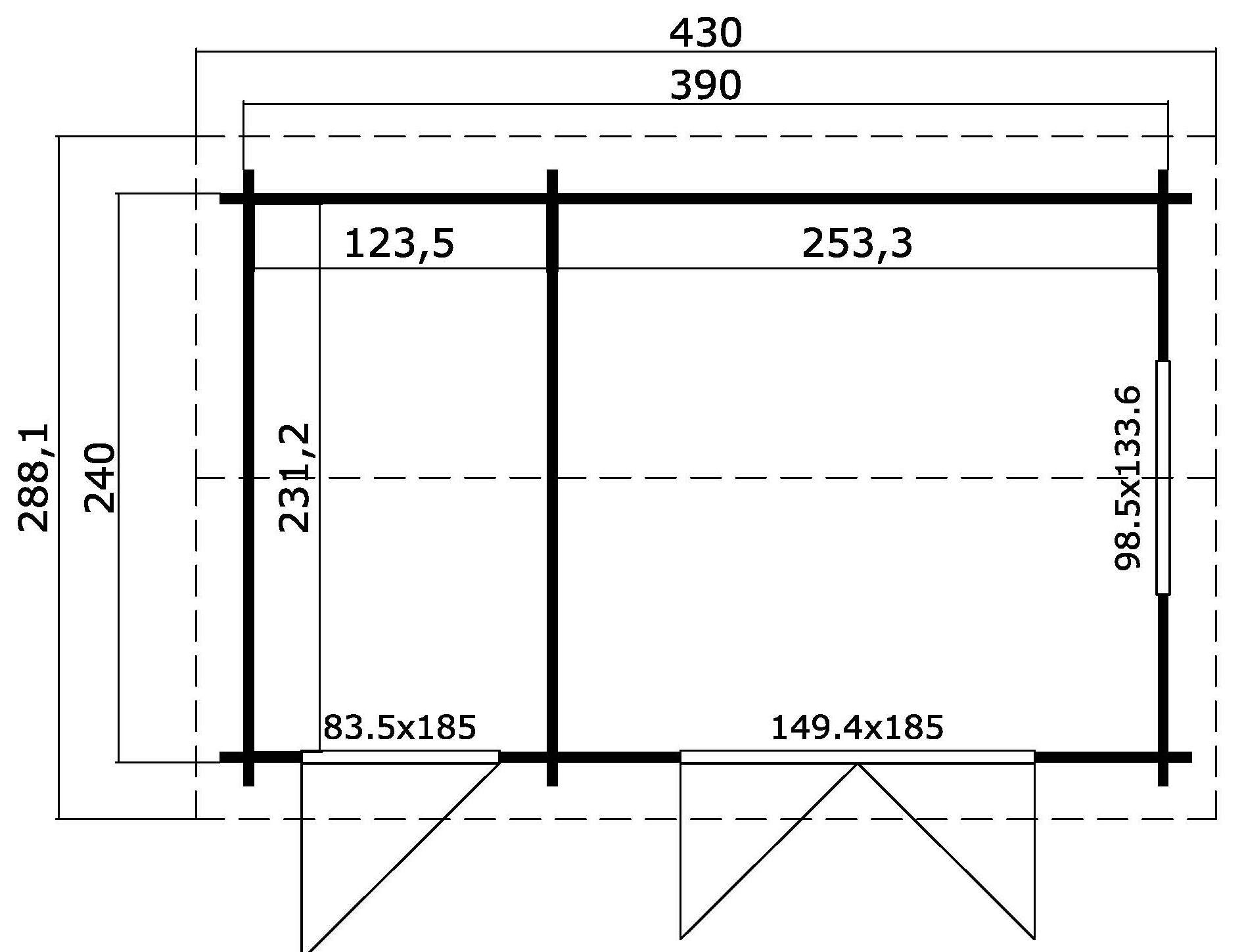 Casetta 3,90x2,40 (4x2,50 - 44mm) a 2 vani
