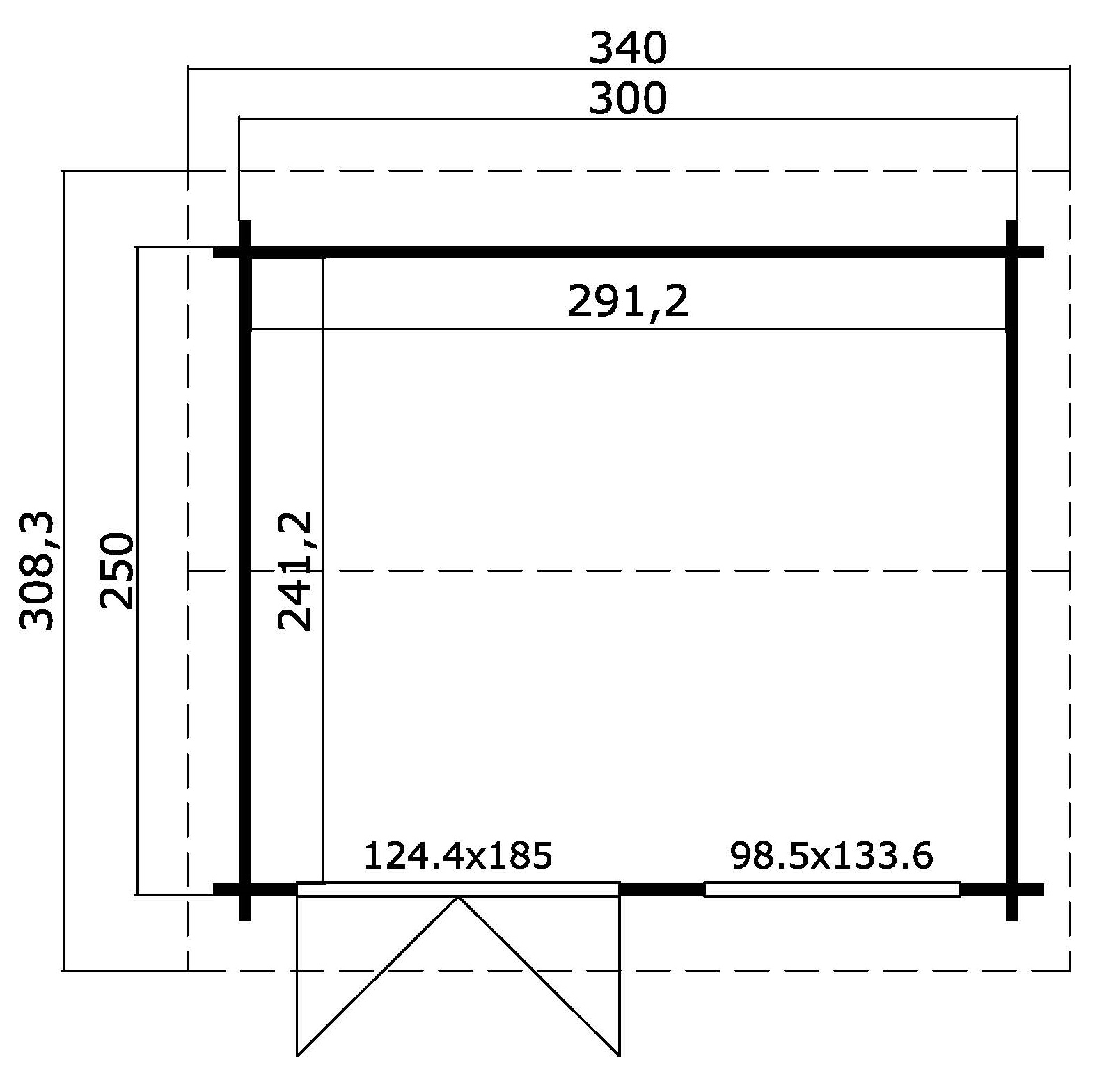 Casetta 3x2,50 (44mm) con porta doppia e finestra anteriore