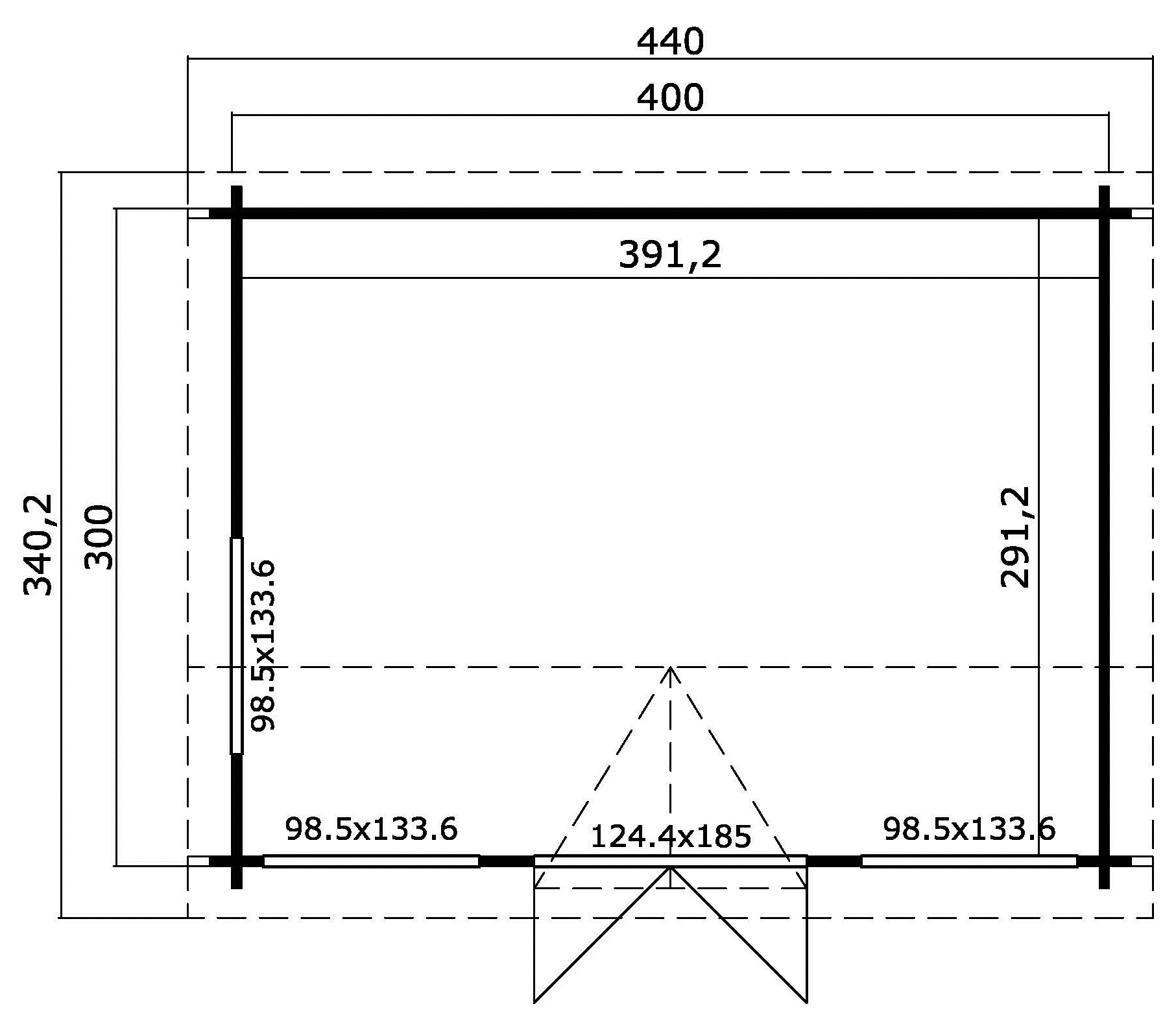 Casetta 4x3 (44mm) con porta doppia e 3 finestre